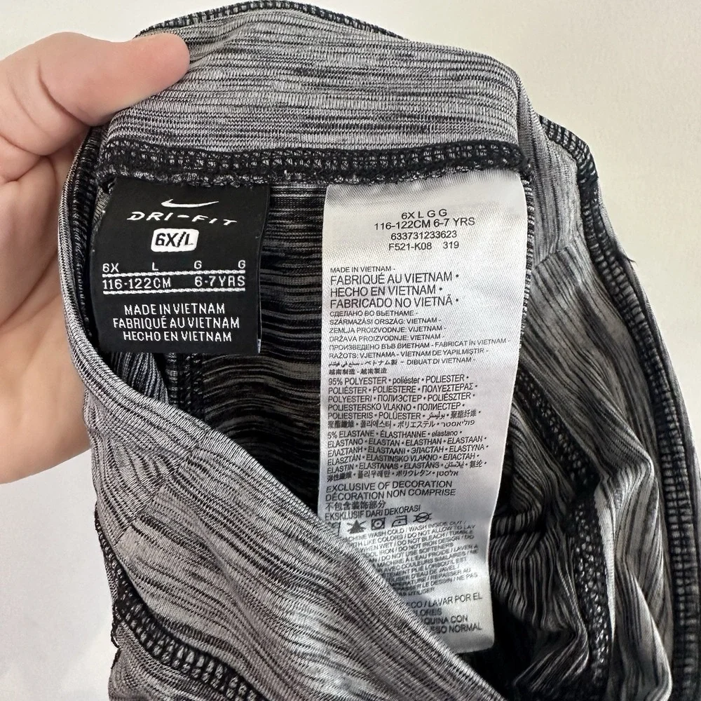 Dri-Fit Nike Little Girls 6 Ankle Leggings Marled Gray Pink Stripe Logo‎ - Picture 4 of 6